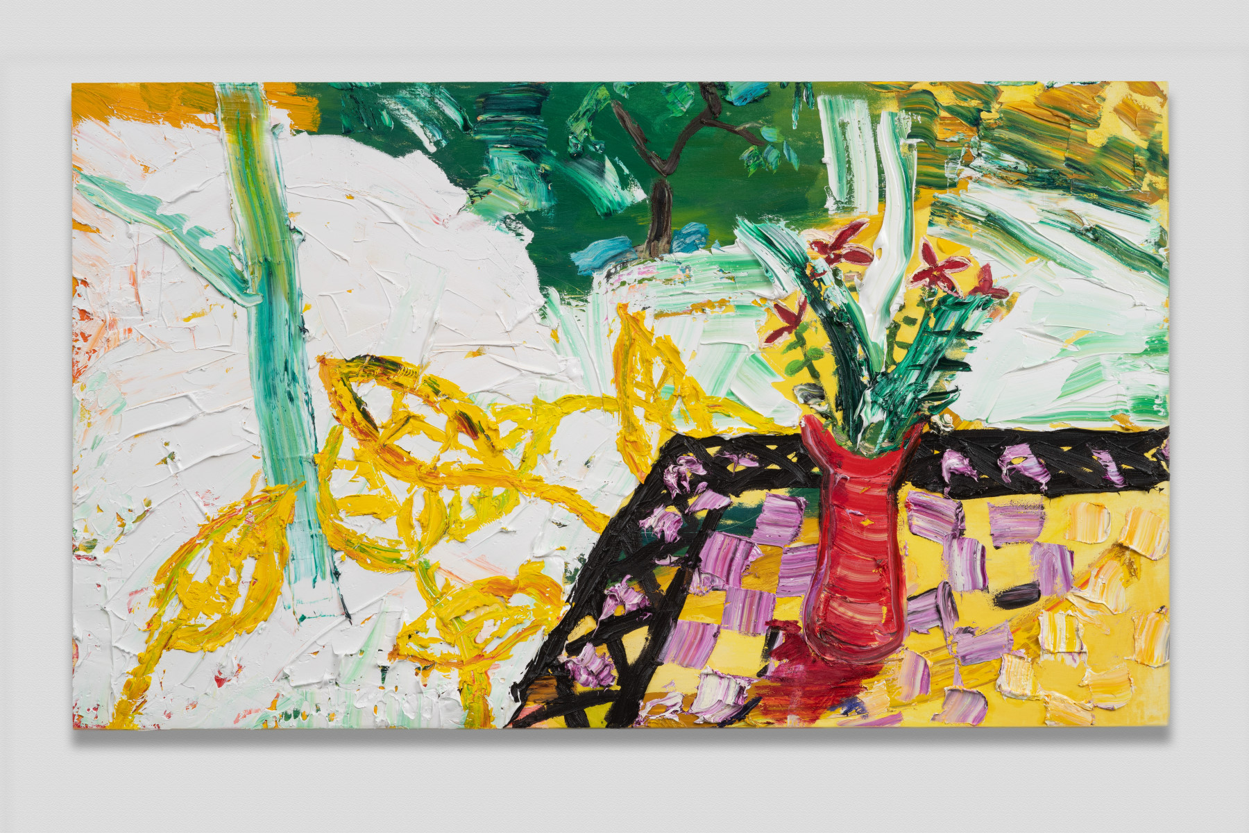 Red Vase In White Landscape