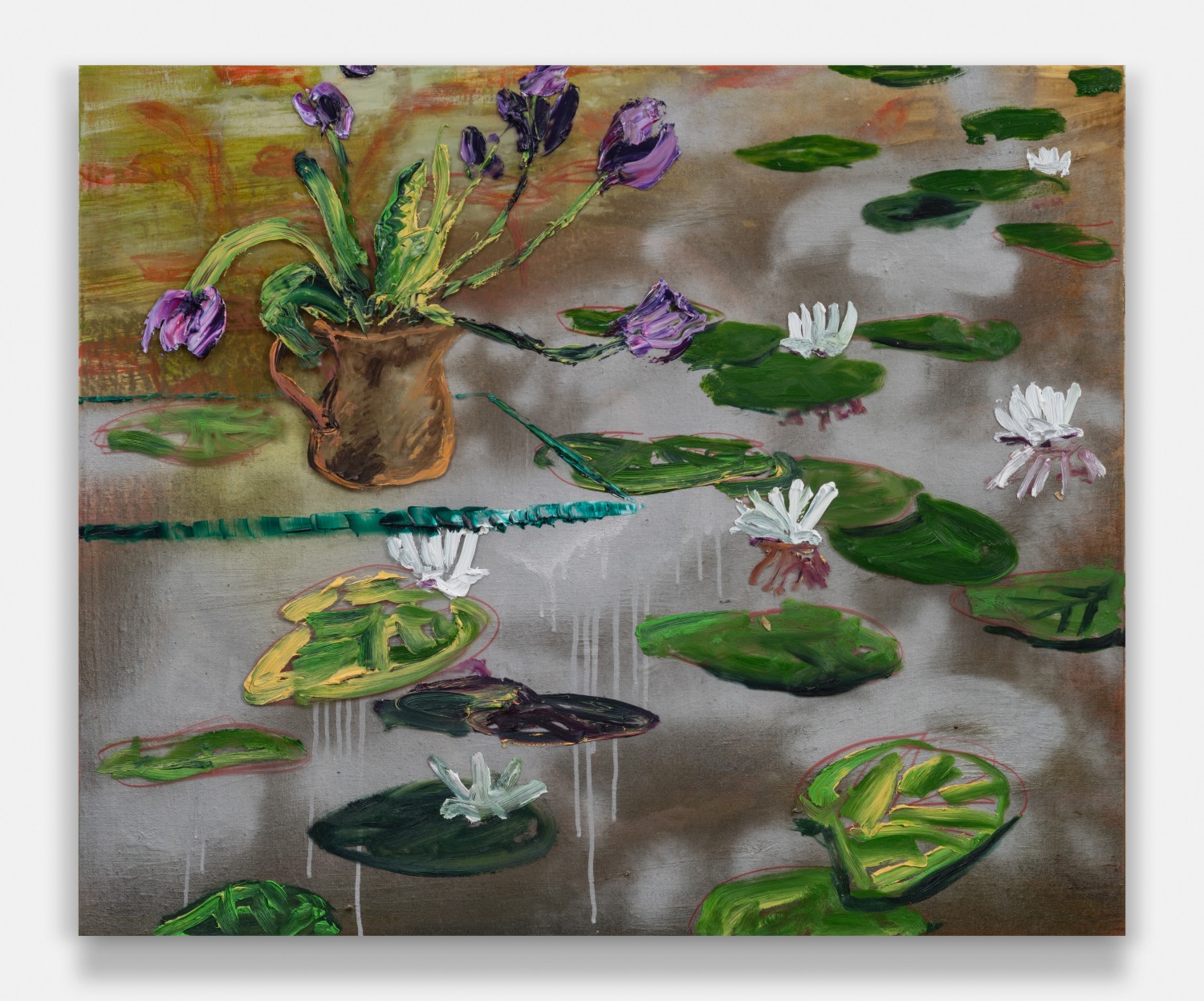 Glass Table With Tulips Over Silver Pond 1