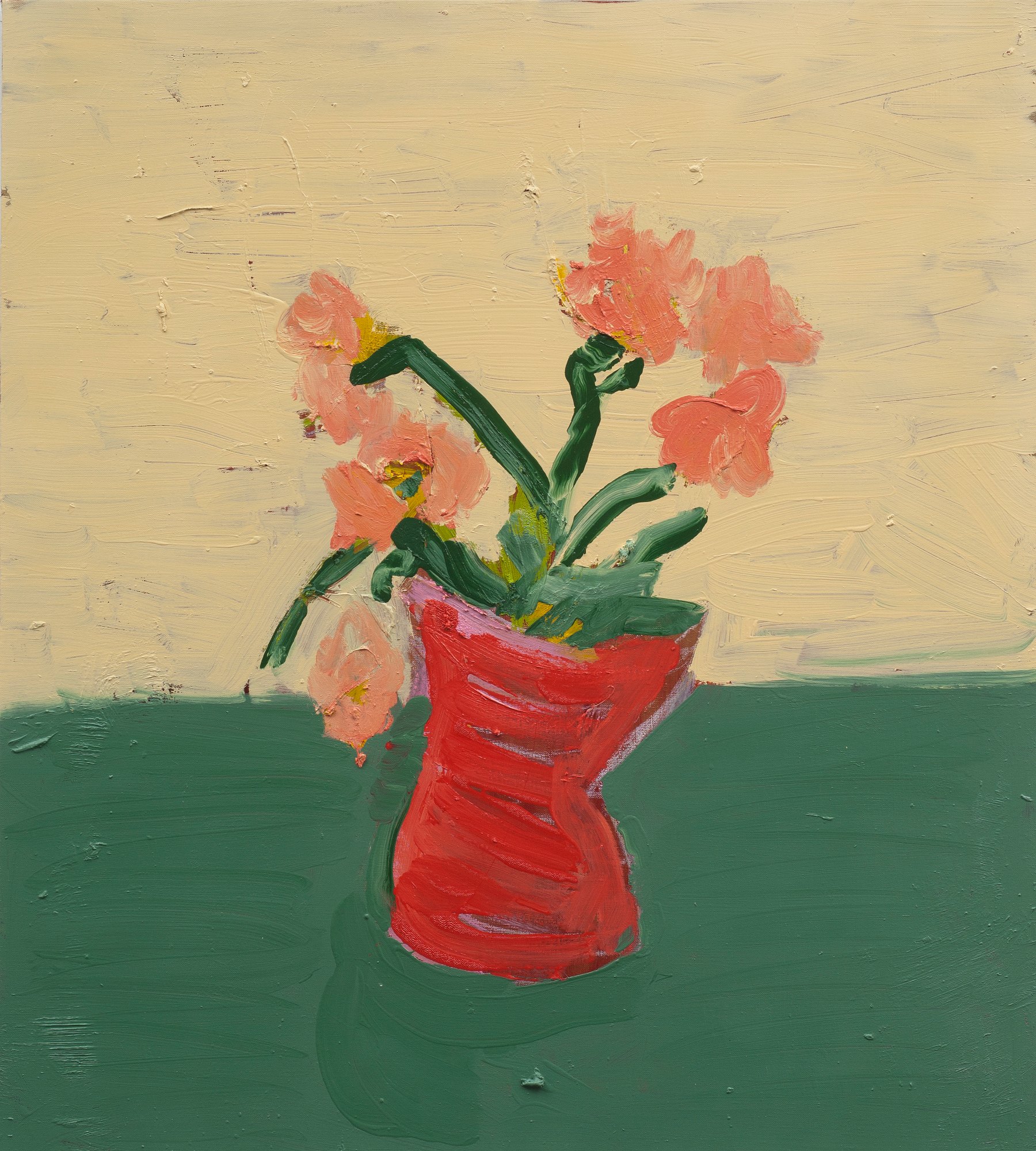 Red Vase Pink Flowers