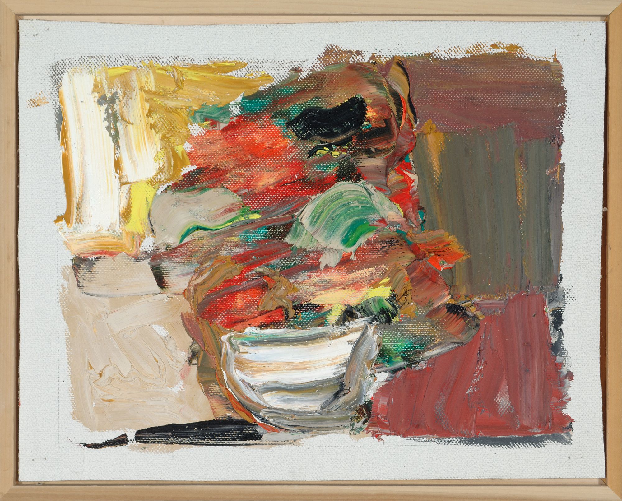 Geraniums in White Pot