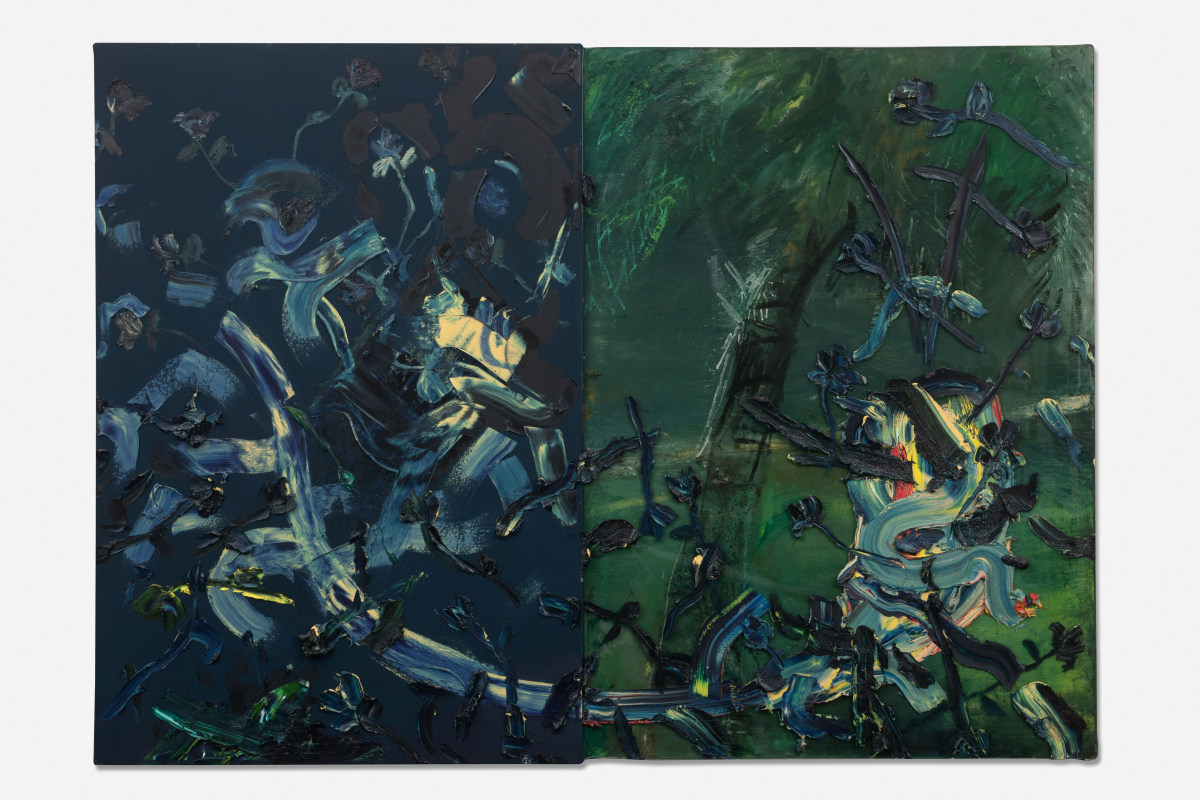 Prussian Falling Flowers Palm Tree