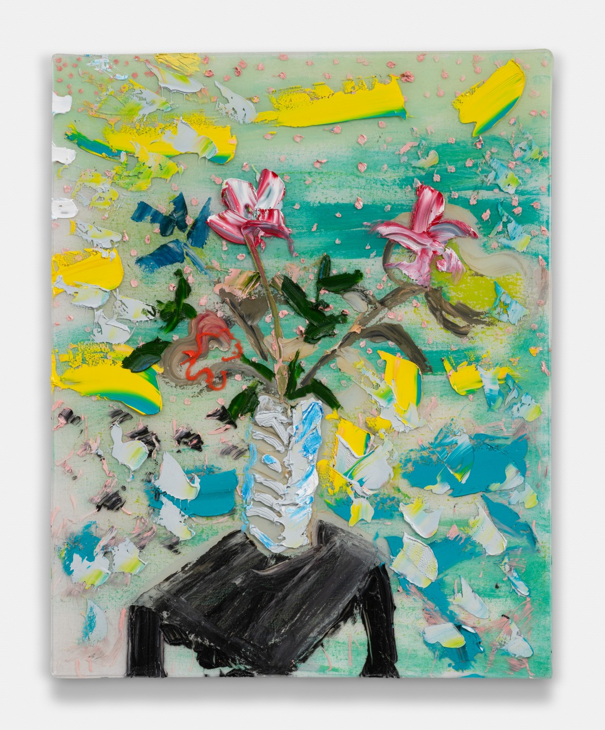 Teal Still Life On Black Stool