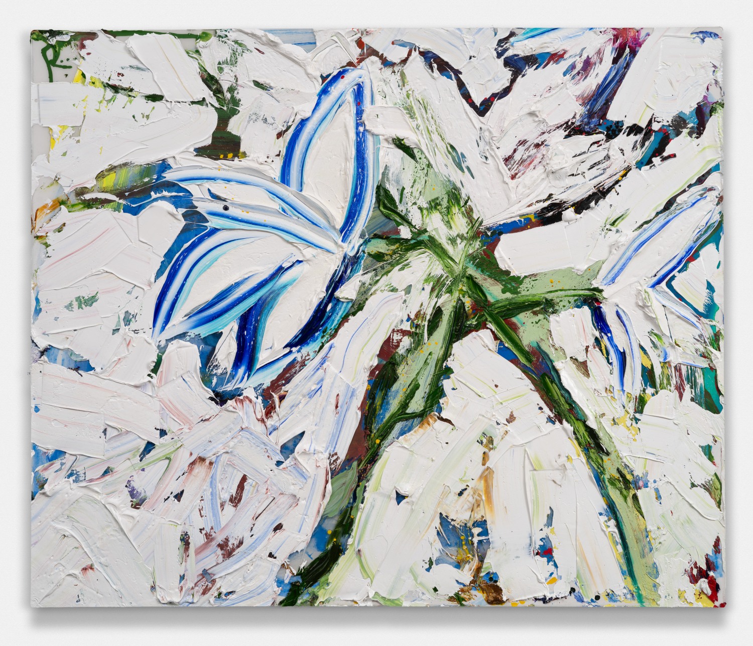 Large White Lilies On White With Blue
