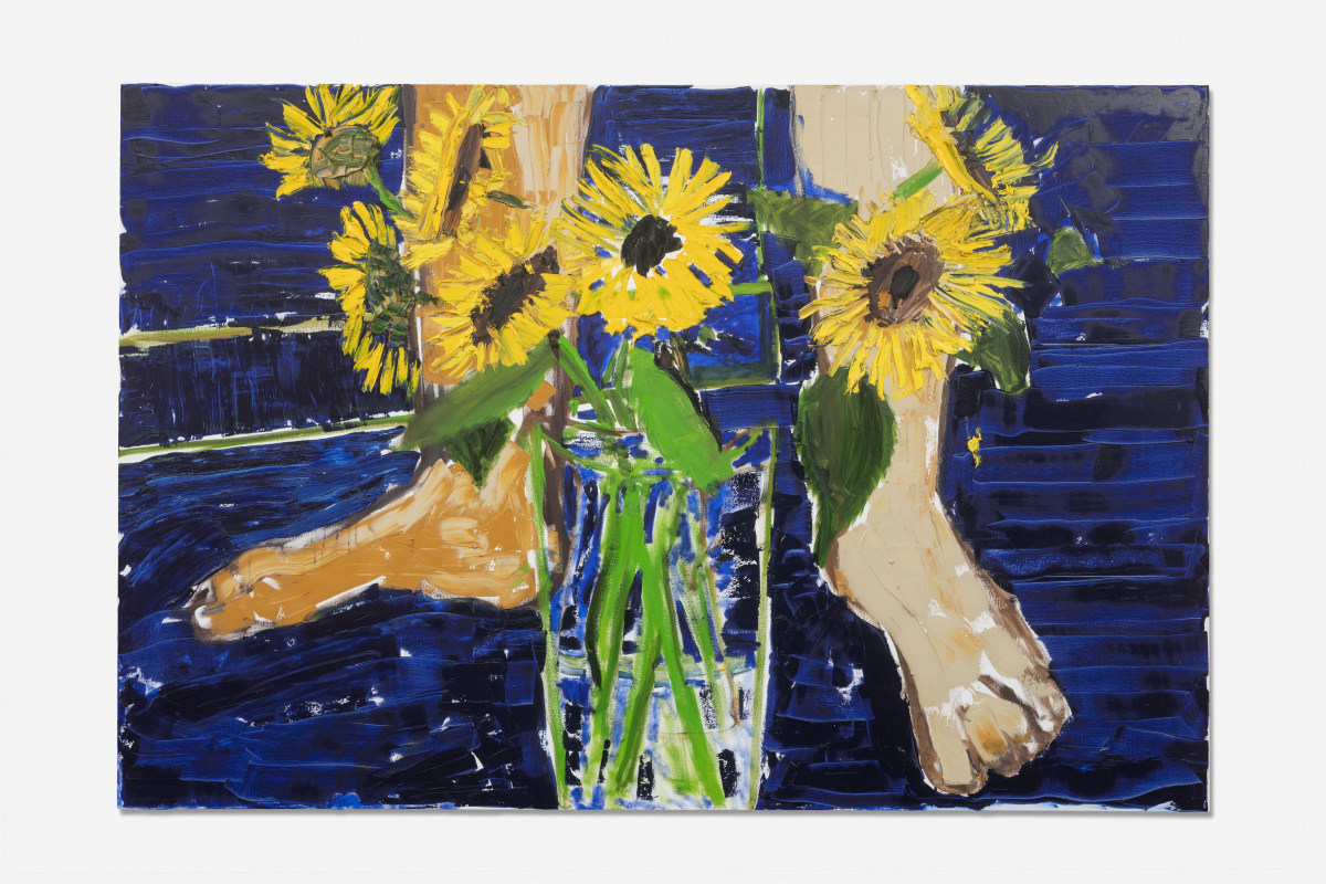 Sunflowers on Blue Floor