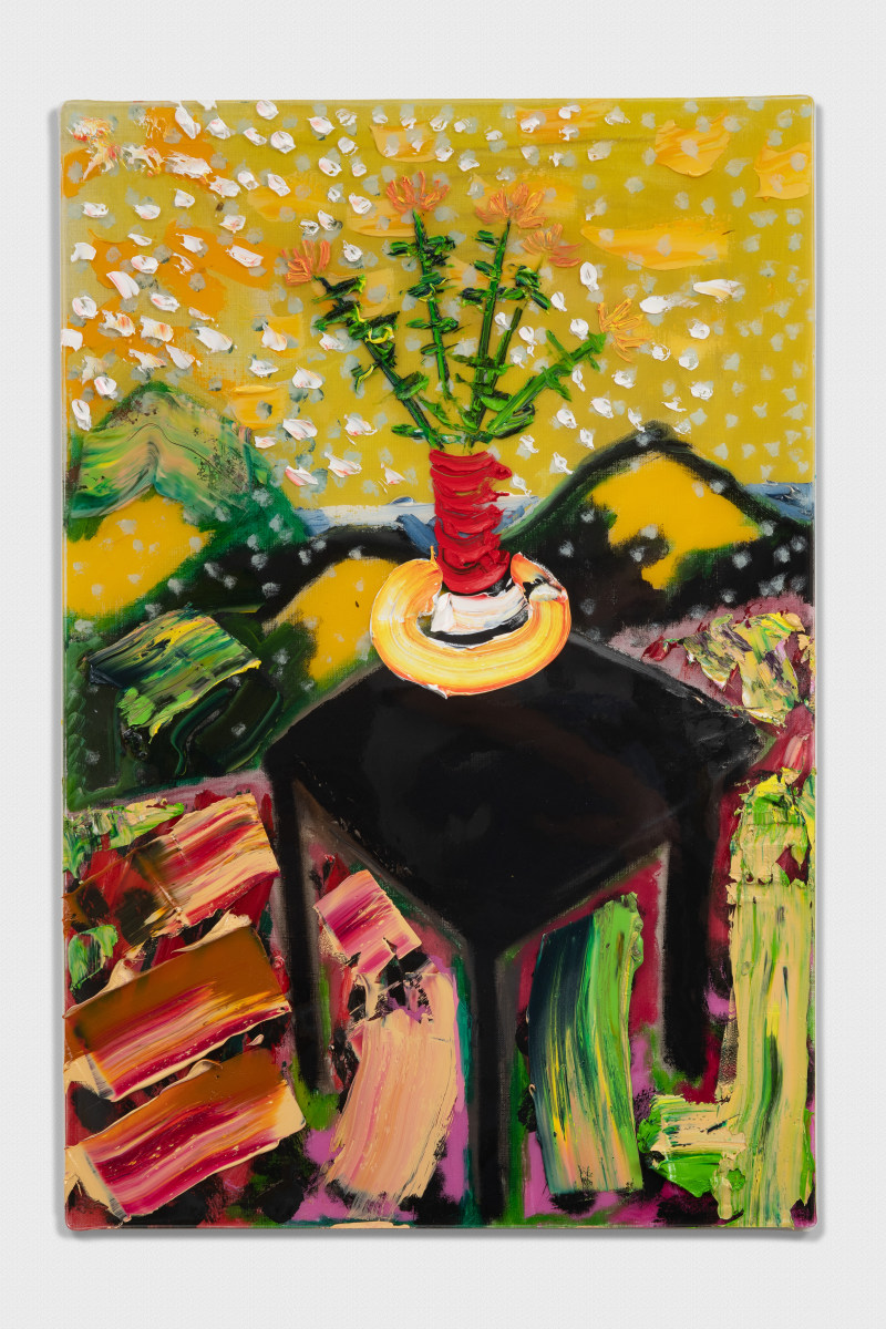 Black Table With Red Vase
