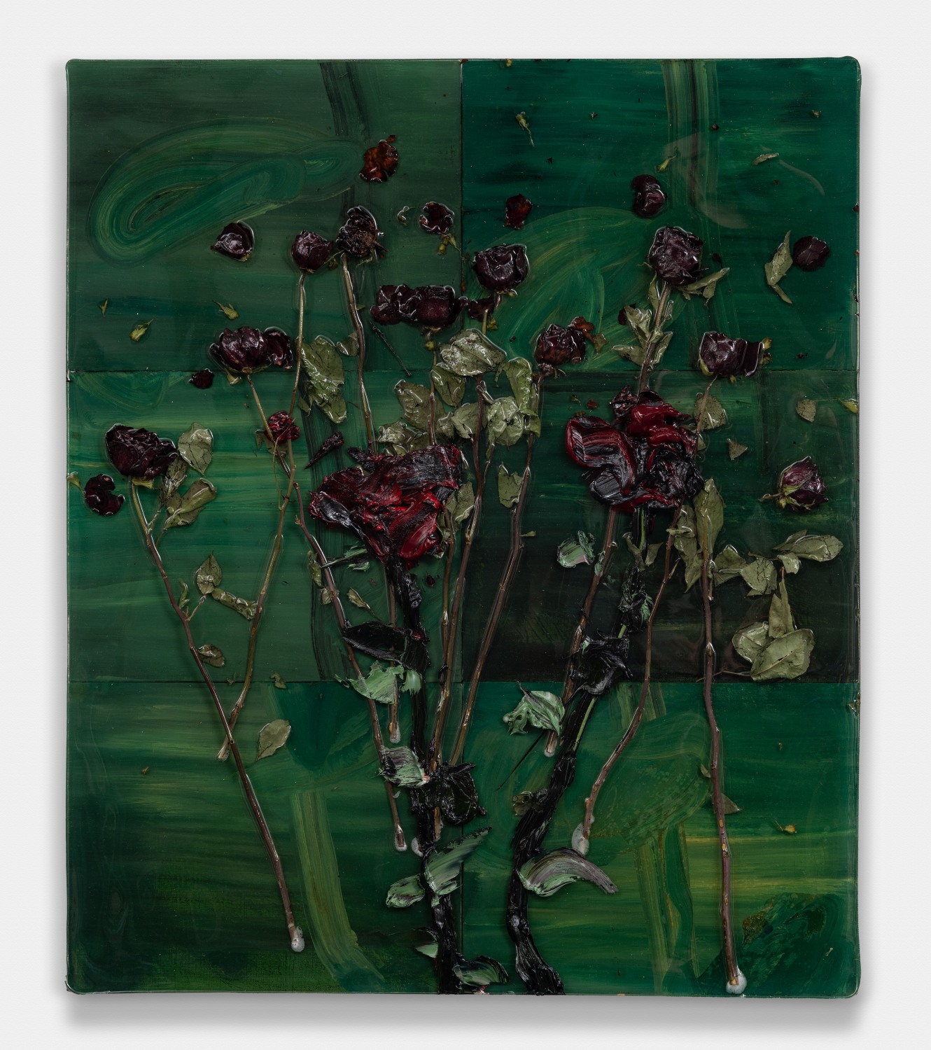 Dozen Roses On Green Abstract