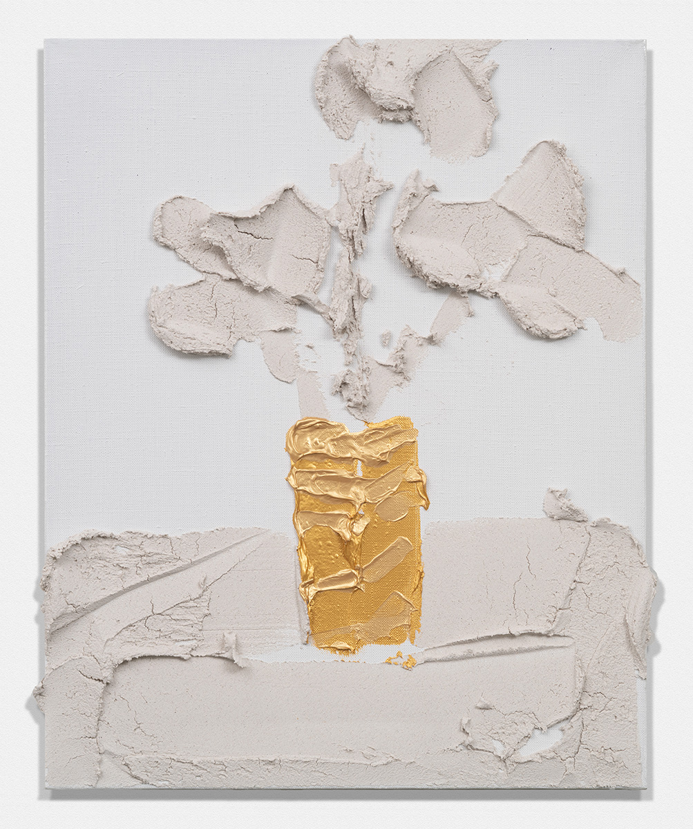 Cement Flowers In Gold Vase