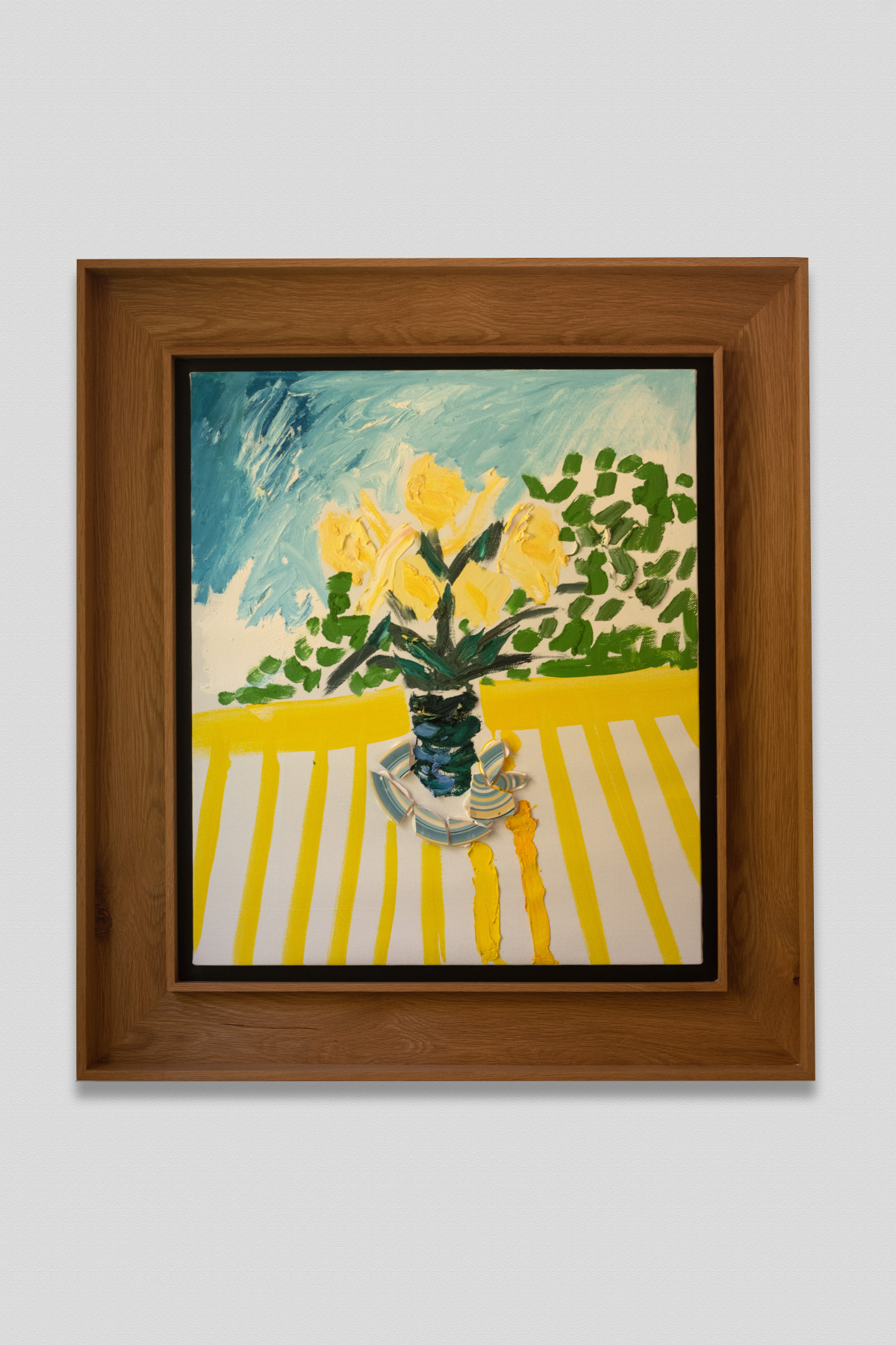 Yellow Tulips on Striped Table