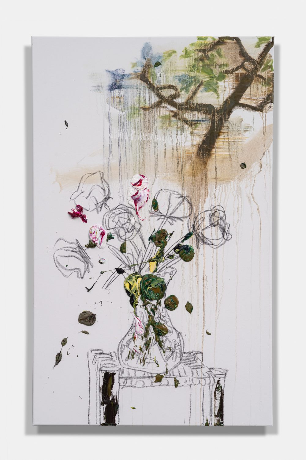 Charcoal Peonies On Stool
