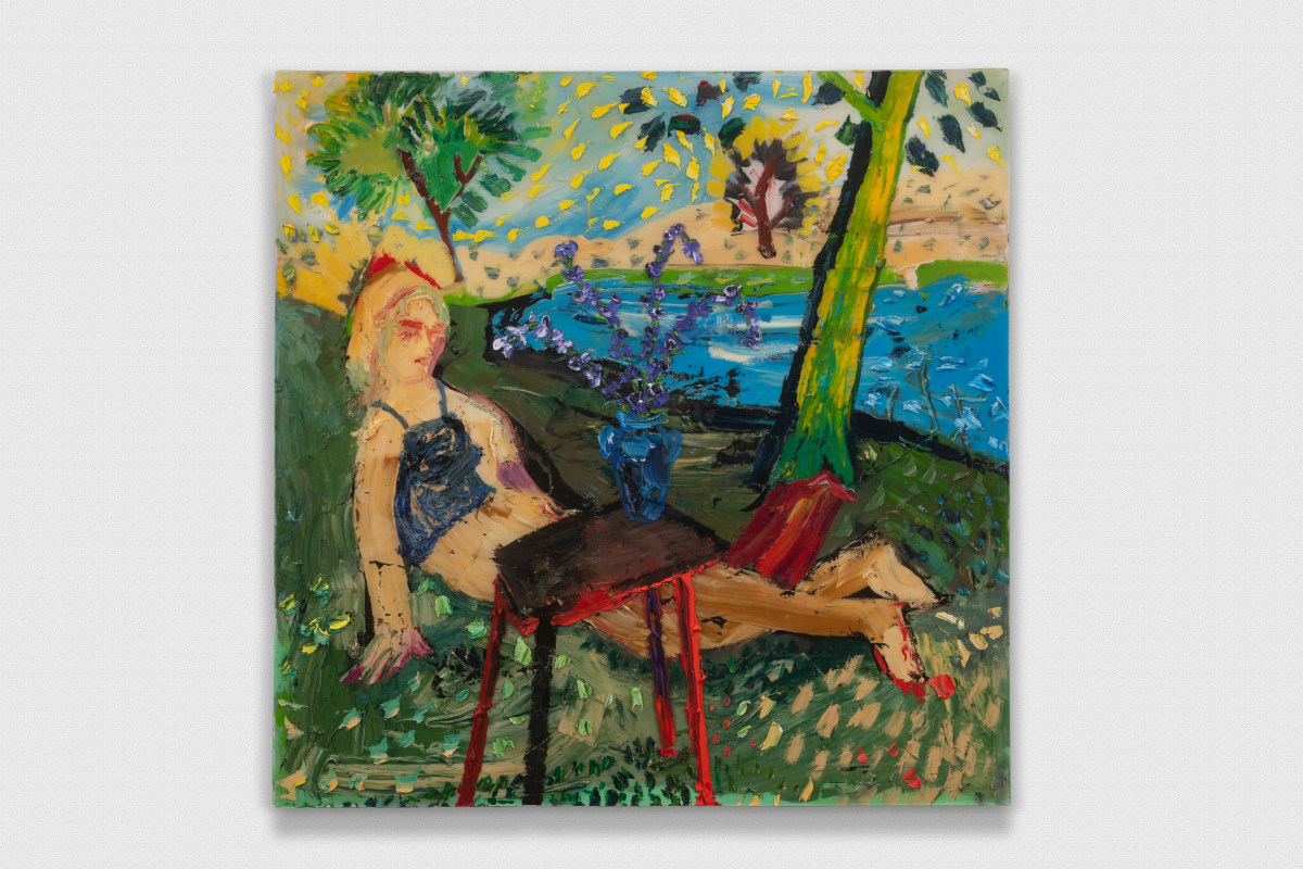 Figure In Landscape With Delphiniums