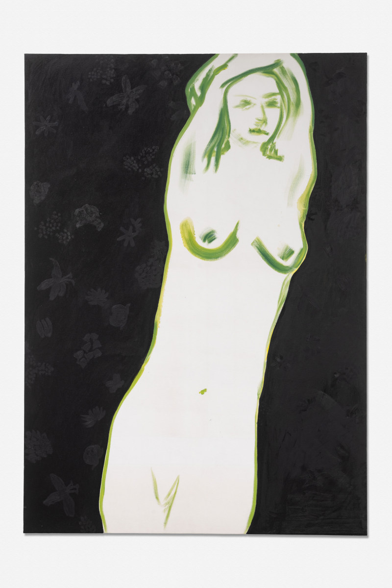 Figure Against Black Flowered Wall