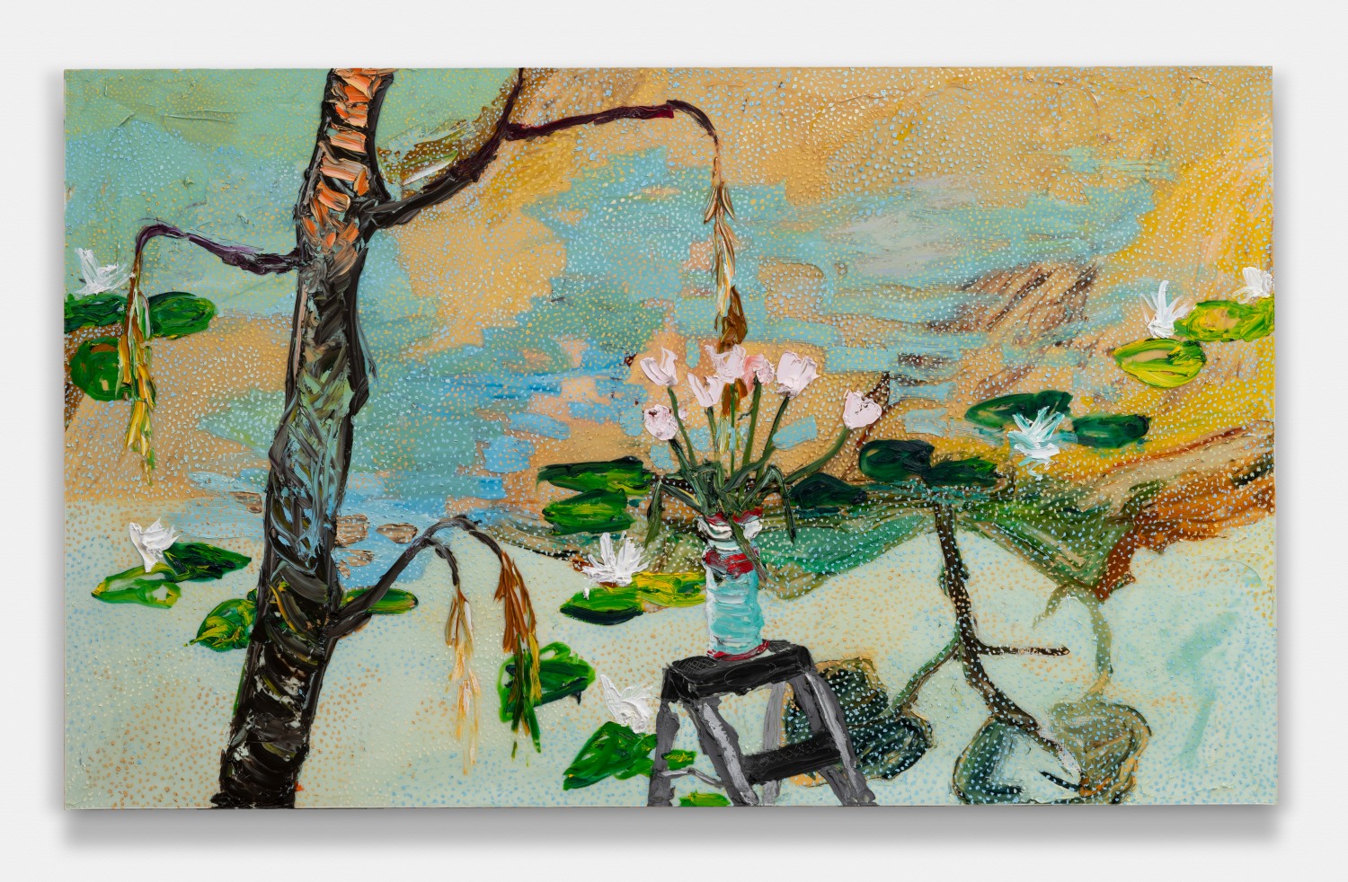 Pink Tulips On Speckled Lily Pond