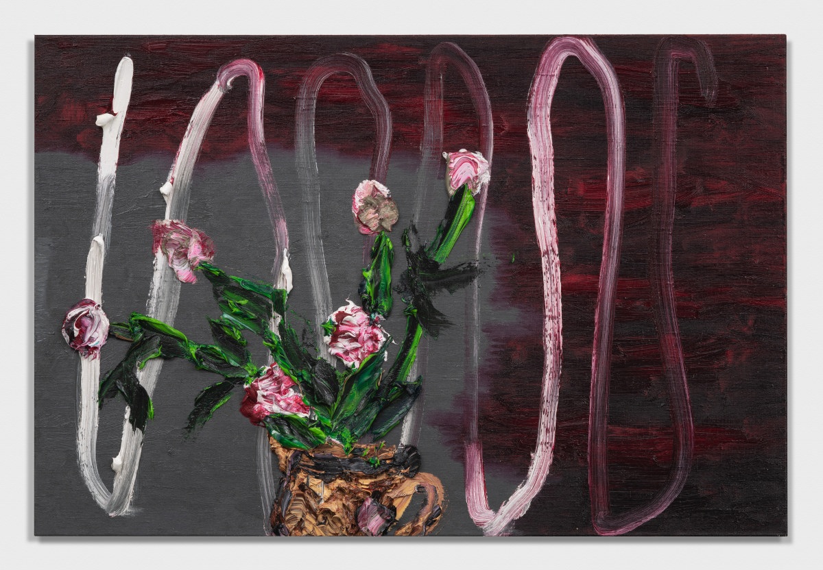 Peonies Against Abstract Painting