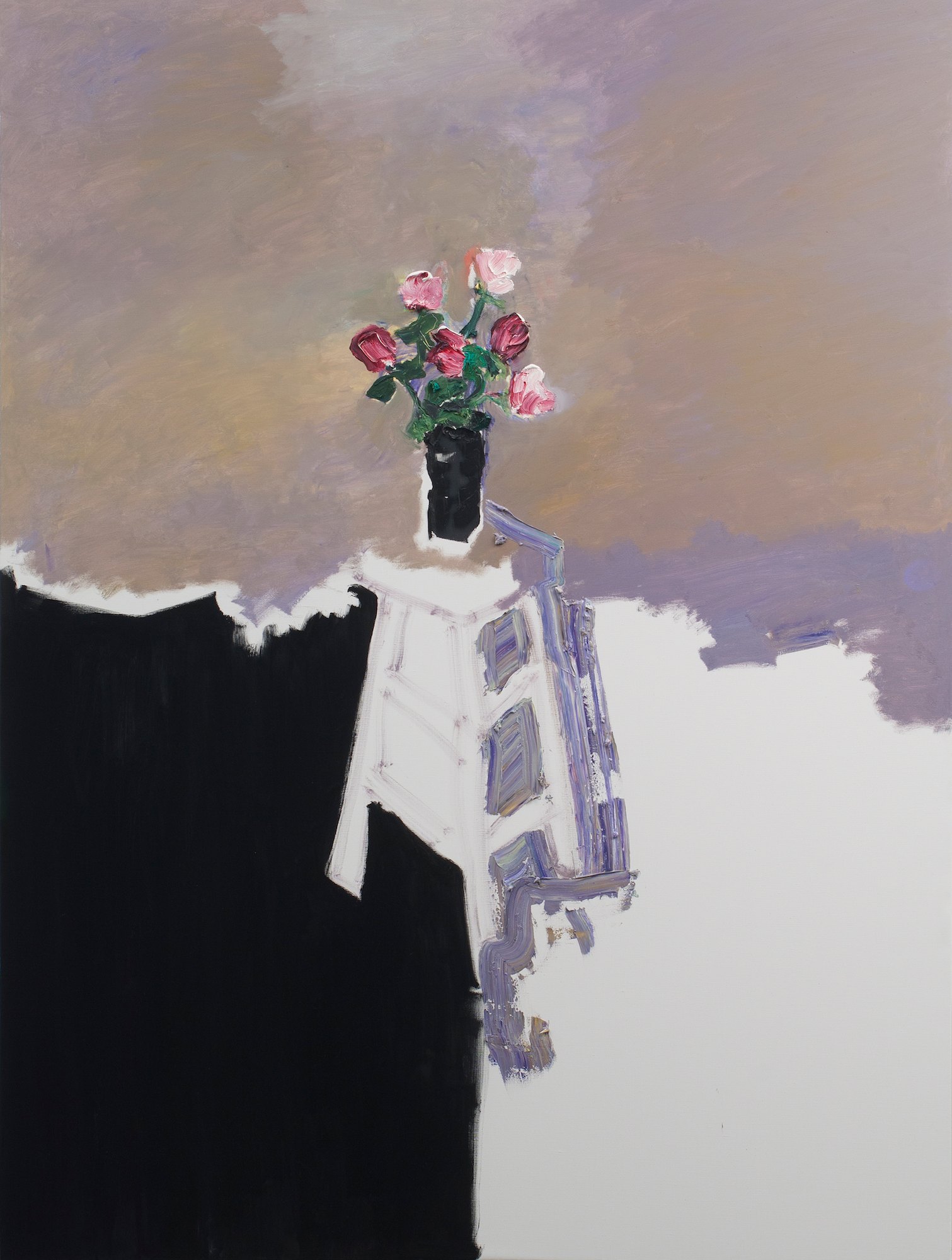 Black Vase Roses on Stool