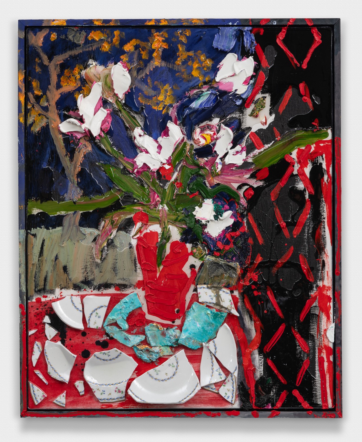 Red Vase Black Curtain