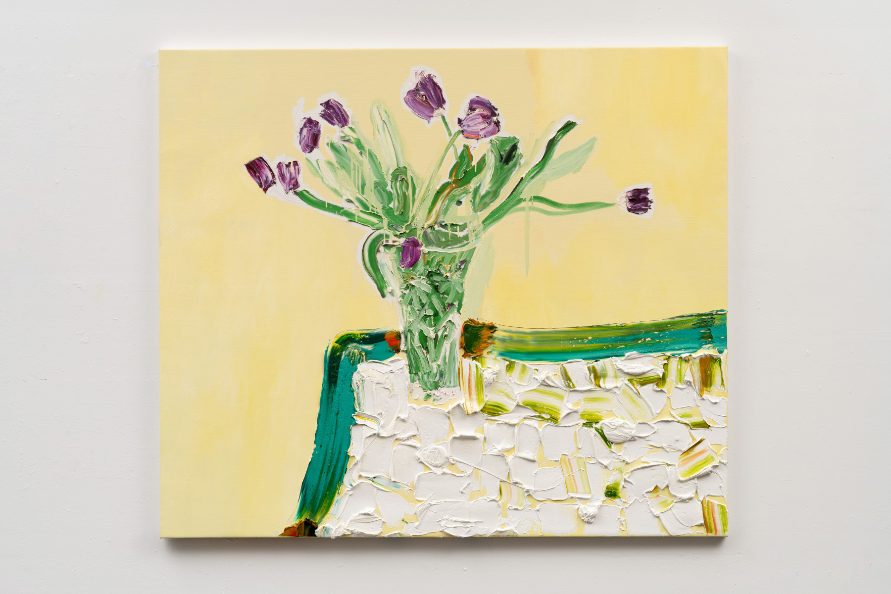 Purple Tulips In Cut Crystal Vase