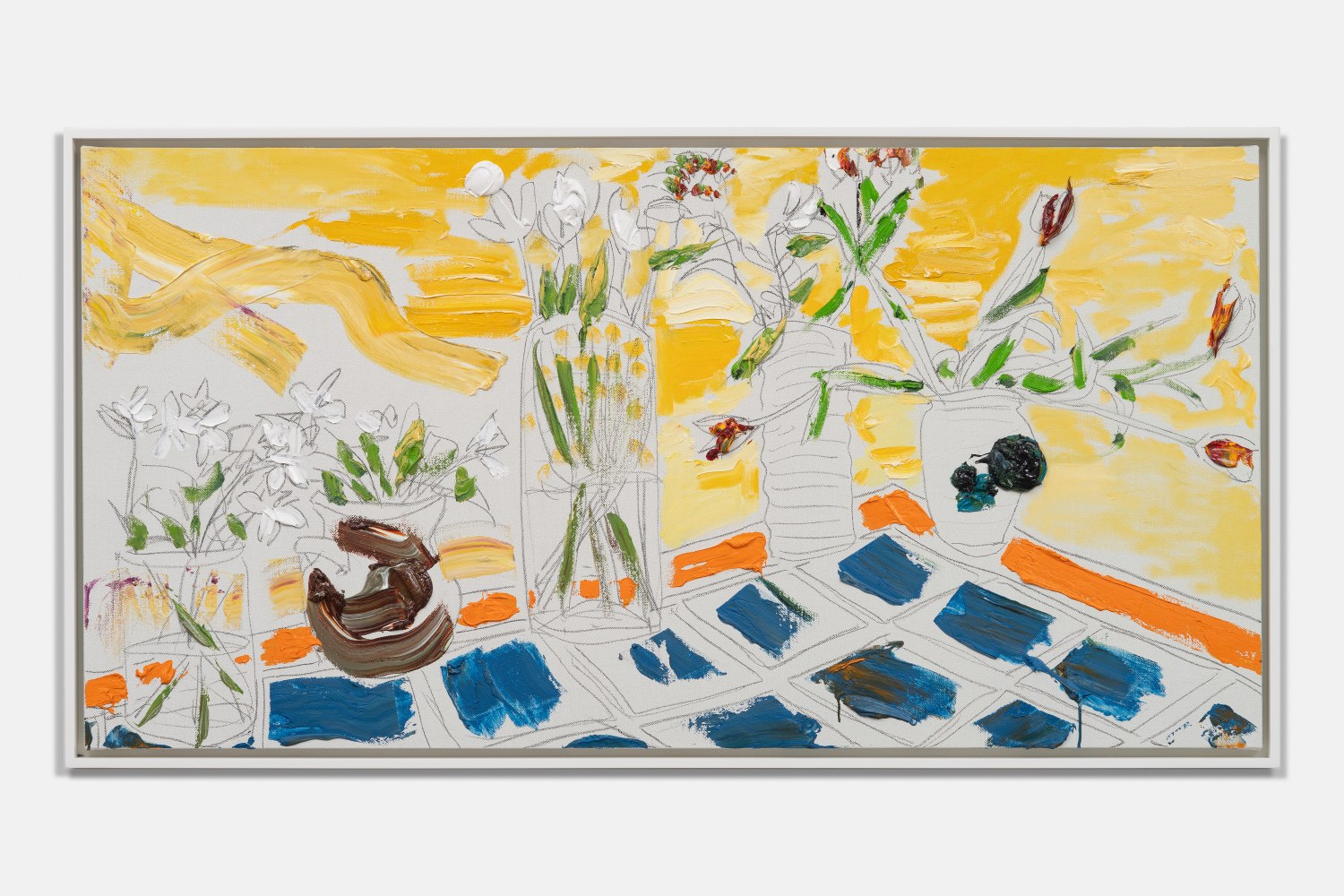 Five Vases On Tiled Table