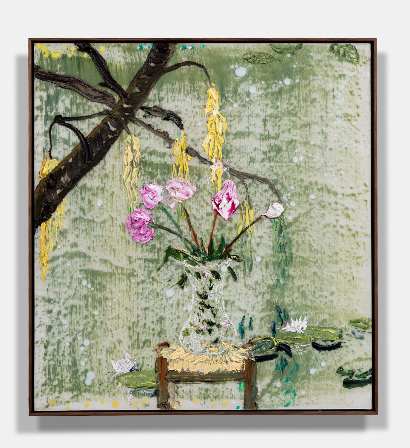 Peonies On Stool With Dripping Willow